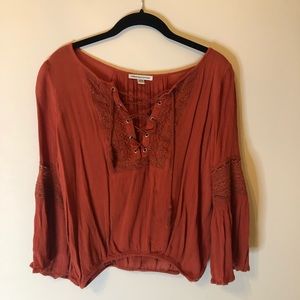 Summery Burnt Orange Lace Up Blouse